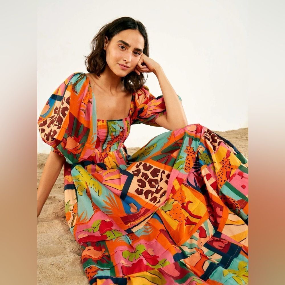 FARM RIO Tropical collage midi dress multicolor Small - Picture 3 of 5